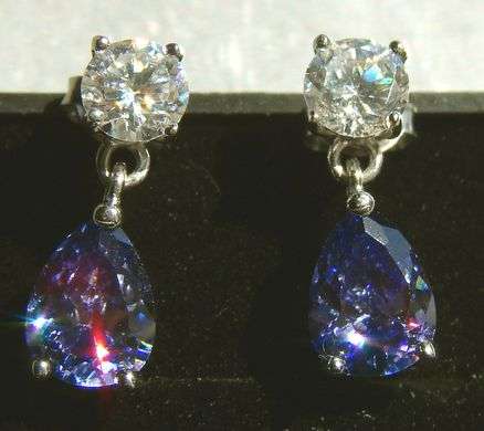 Simulated TANZANITE & DIAMOND earrings in Sterling Silver
