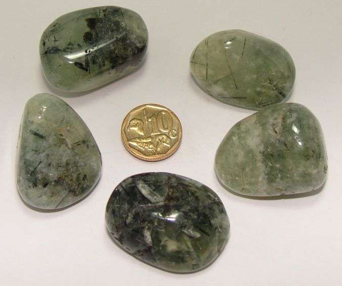 Natural RUTILATED GREEN GARNET (Grossularite) tumbles