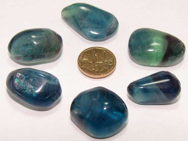 Natural BLUE GREEN FLUORITE (rare) tumbles