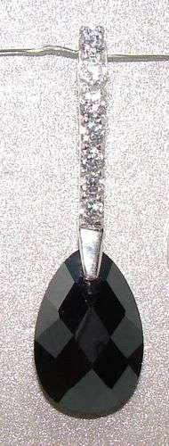 Sterling silver pendant - SIMULATED CLEAR & BLACK DIAMOND