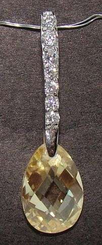 Sterling silver pendant - LEMON CITRINE & CREATED DIAMOND