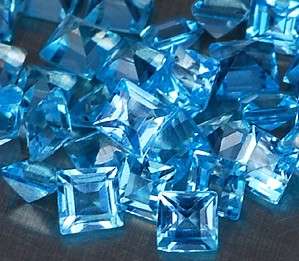 Natural SWISS BLUE TOPAZ 2mm x 2mm square princess facets (Brazil) - 30 pieces available