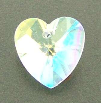 CRYSTAL AB Czech Crystal 14mm HEART pendant / bead (not Swarovski)
