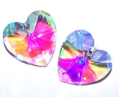 CRYSTAL AB Czech Crystal 14mm HEART pendant / bead (not Swarovski)