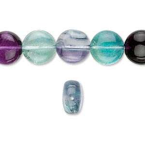 Natural RAINBOW FLUORITE 10mm coin (flat round) beads