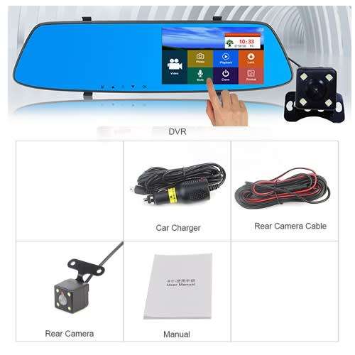 Car Dash Camera, Night View Touch Screen Dual Rear-Mirror Camera
