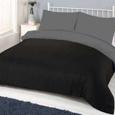 DUVET COVER SET REVERSABLE GREY/BLACK POLY MICROFIBRE