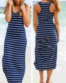 Casual Navy and White Stripe Racer Back Beach Dress. Size M