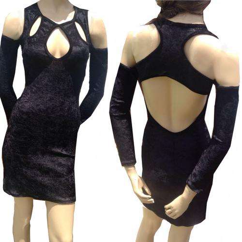 Alluring, sexy cold shoulder, key-hole cutout velour dress