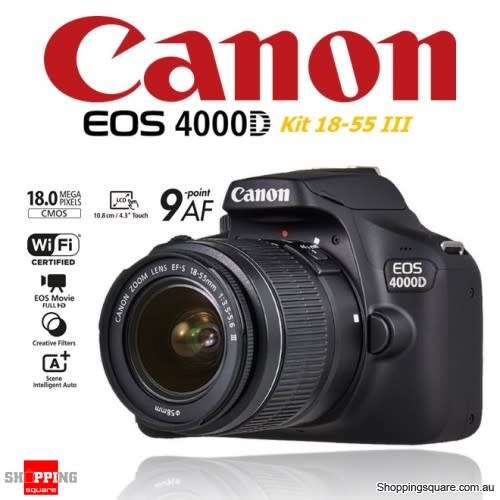 Canon eos 4000d - ef-s18-s5 f/3.5-5.6 III, 16gb sd card - camera bag