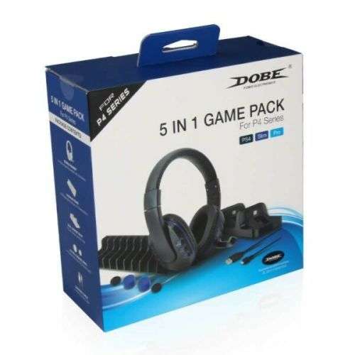5 in1 Game pack - headphones, charging dock, game stand, silicon caps, usb cable for playstation 4