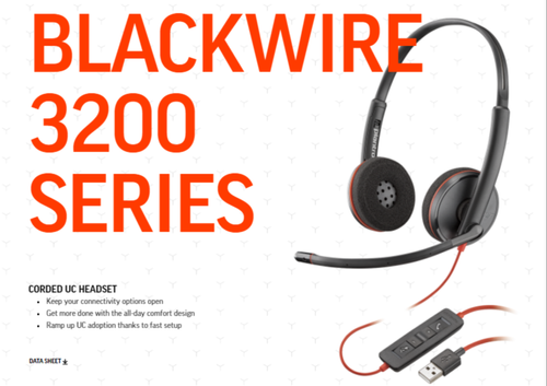 Plantronics - Blackwire C3220 - Wired, Dual-Ear (Stereo) Headset with Boom Mic - USB-A !!