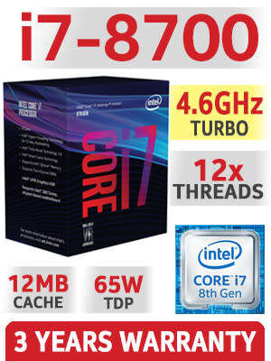 Intel 8th gen core i7-8700 -  coffee lake up to 4.60ghz 12mb cache lga 1151 65w cpu