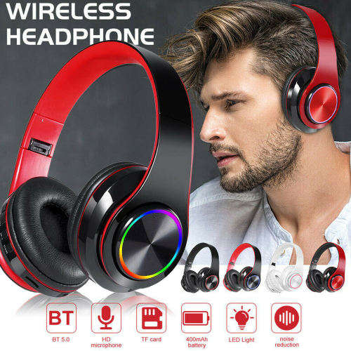 T39 bluetooth 5.0 headphone  - head mounted - wireless colorful light - tf card with mic folding