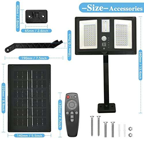 Solar lights outdoor 138 leds - waterproof wireless solar flood light with remote control - security