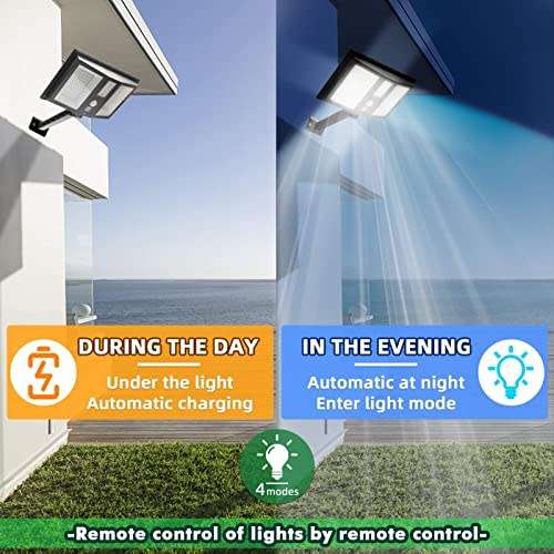 Solar lights outdoor 138 leds - waterproof wireless solar flood light with remote control - security
