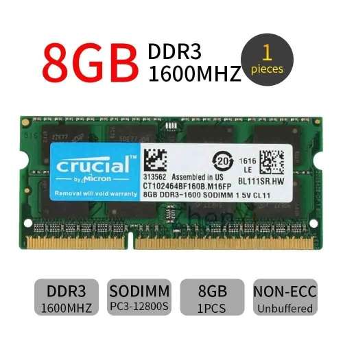 Crucial 8GB DDR3L PC3-1600-CL 11 RAM SODIMM (CT102464BF160B) - GREAT DEALS!!