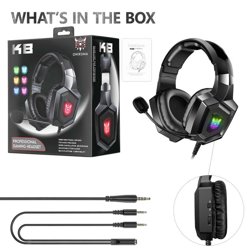 Onikuma k8 stereo gaming headset - led light - pc xbox and ps4