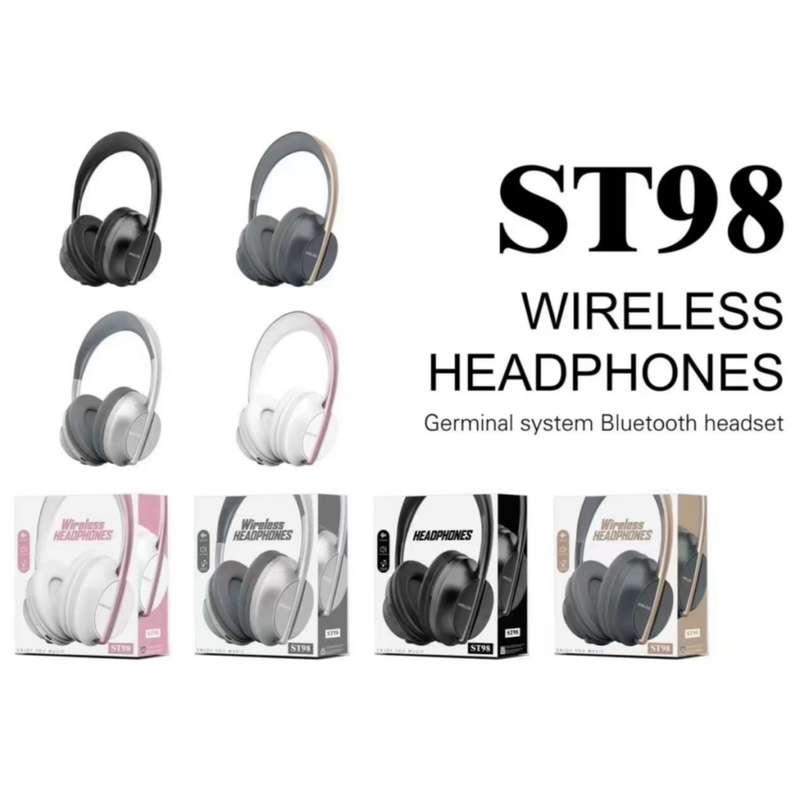 st98 Bluetooth wireless headphones - hifi stereo with mic - black