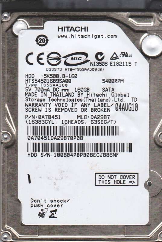 hitachi HTS545016B9SA00 (160GB) 2.5`-Internal Laptop Hard Drive