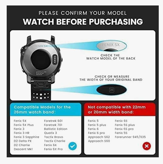 Garmin Fenix WHITE SILICONE Strap ***SEE Description***