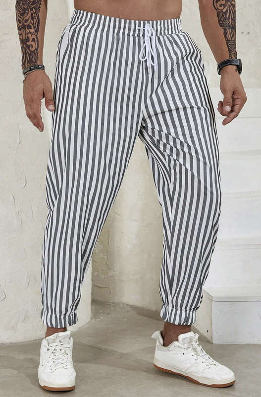 Mens Striped Print Drawstring Pants