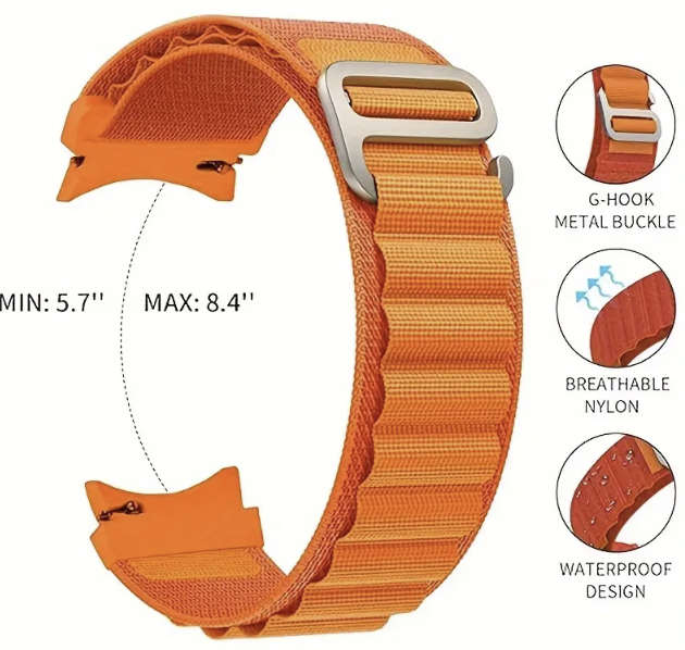 Sports Nylon Orange Strap for Samsung Watch 4/5/6 40mm - 47mm