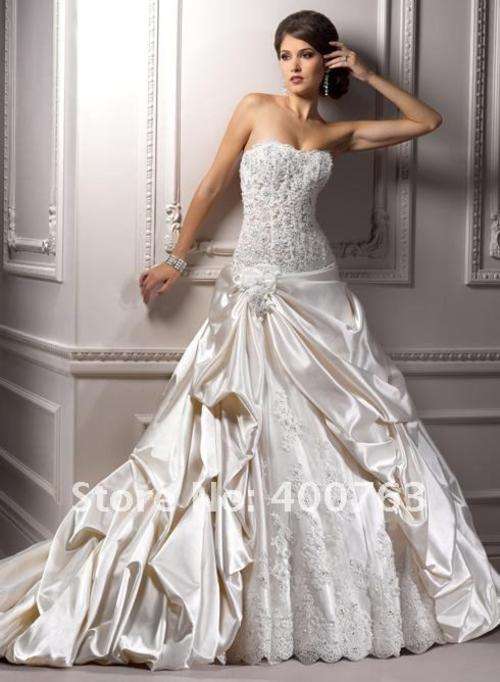 Strapless Lace Bodice Satin Beautiful Wedding Dress - Plus Sizes available