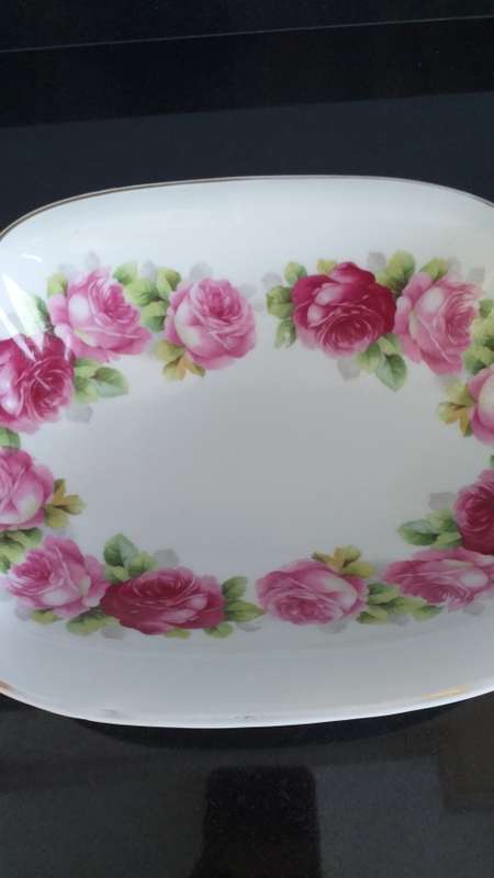 RARE!! ANTIQUE 1901 - 1933 ROSENTHAL CHRYSANTHEME CACILLIE `PINK ROSES` GOLD TRIM HANDLES DISH TRAY