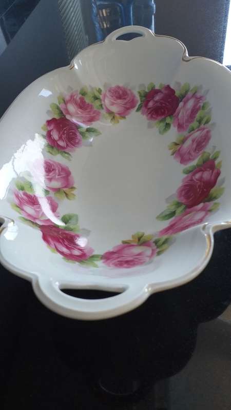 RARE!! ANTIQUE 1901 - 1933 ROSENTHAL CHRYSANTHEME CACILLIE `PINK ROSES` GOLD TRIM HANDLES DISH TRAY