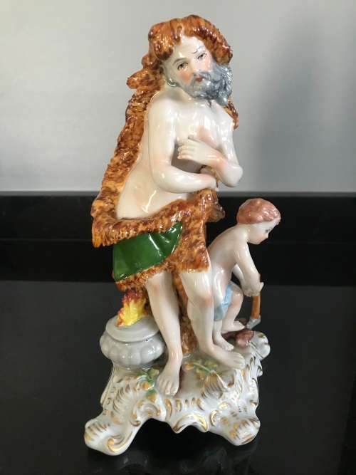 Antique Circa 1918 Sitzendorf `Allegory of Winter` Porcelain Figure