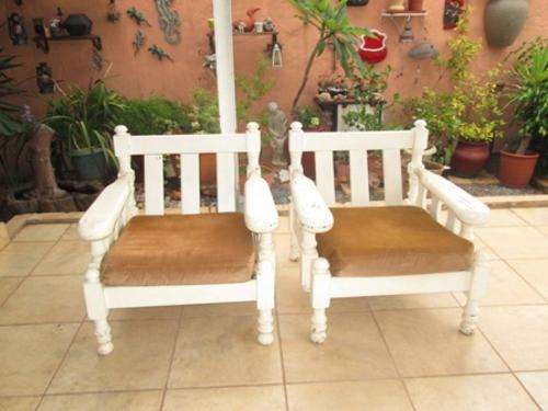Matching pair of Painted Wooden Arm  Chairs