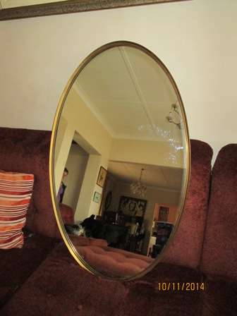 Very Large Brass Oval Mirror from the 70s