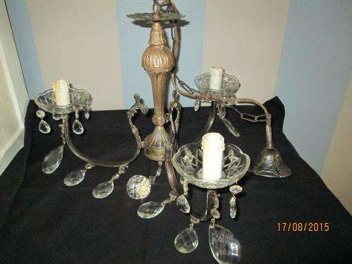 Vintage Crystal and Brass 3 Arm Chandelier