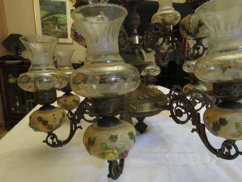 Vintage 12 Arm Brass and Porcelain Chandelier