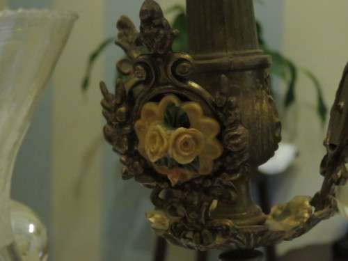 Vintage 12 Arm Brass and Porcelain Chandelier