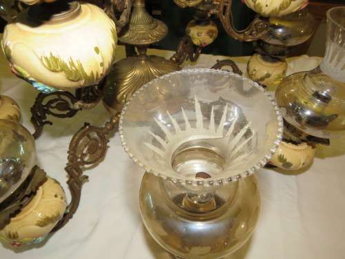 Vintage 12 Arm Brass and Porcelain Chandelier