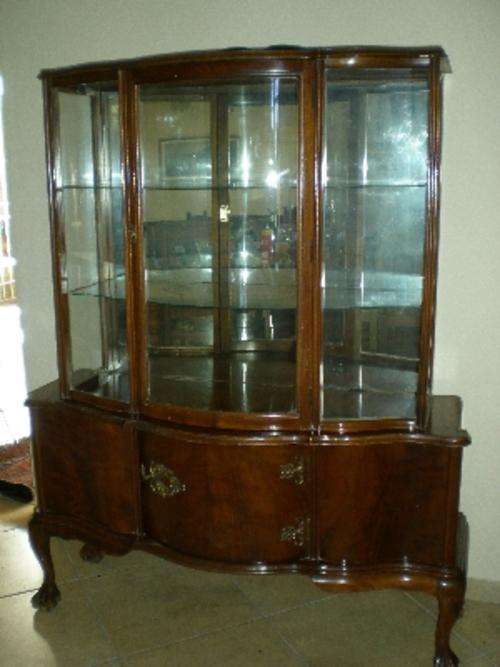 Large Imbuia Ball and Claw Display Cabinet