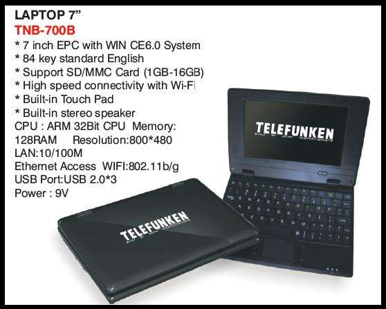 TELEFUNKEN *** 7 Inch Notebook with WIN CE6.0 System