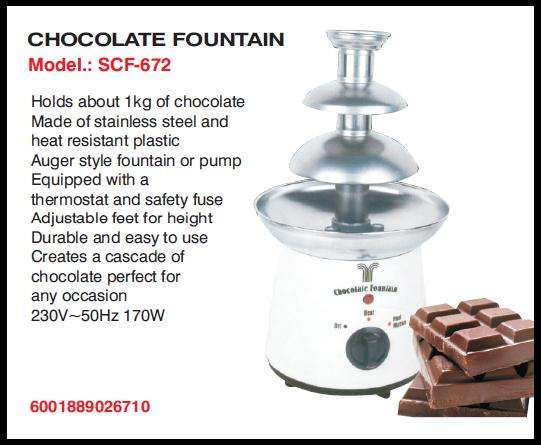 Sunbeam *** CHOCOLATE FOUNTAIN *** Holds about 1kg of chocolate *** Made of stainless steel