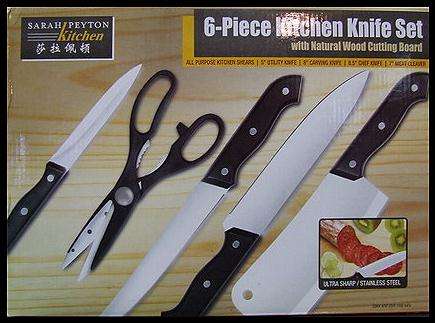 SARAH PEYTON *** 6 Piece Kitchen Knife Set with Cutting Board *** ULTRA SHARP *** Stainless Steel