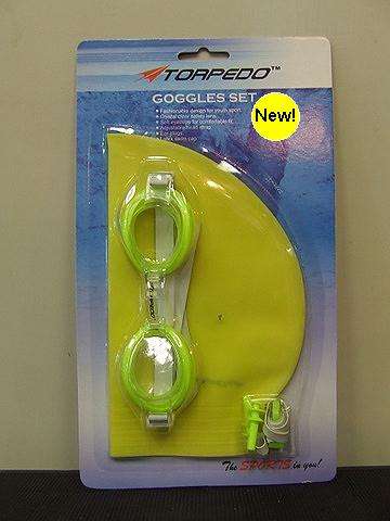 TORPEDO *** Goggles Set *** Goggles / Latex Swim Cap / Ear Plugs / Nose Clip *** Yellow