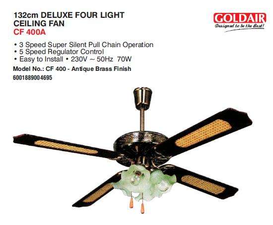 GOLDAIR *** 132cm Deluxe Ceiling Fan *** 4 Lights *** 3 Speed Super Silent Pull Chain Operation