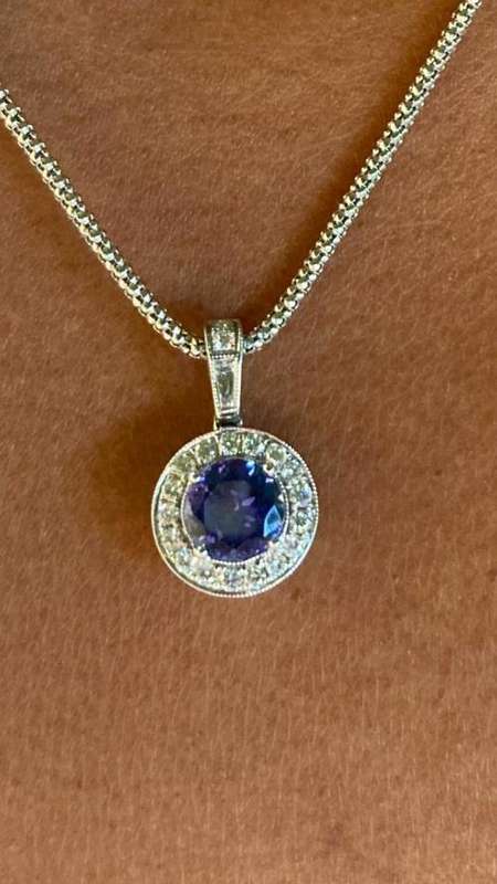 18ct White Gold Tanzanite and Diamond Pendant