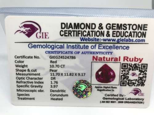 CERTIFIED 10.70CT Natural Ruby
