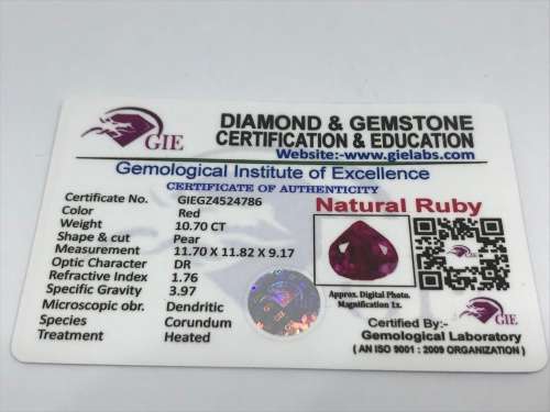 CERTIFIED 10.70CT Natural Ruby