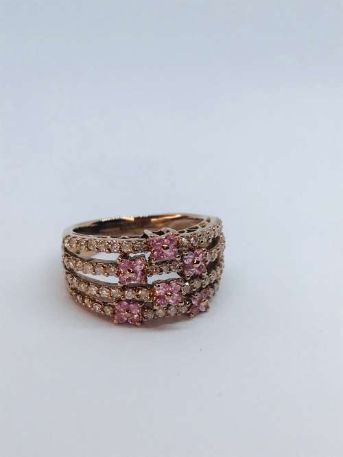 18CT Rose Gold Diamond Ring W/Pink Sapphires