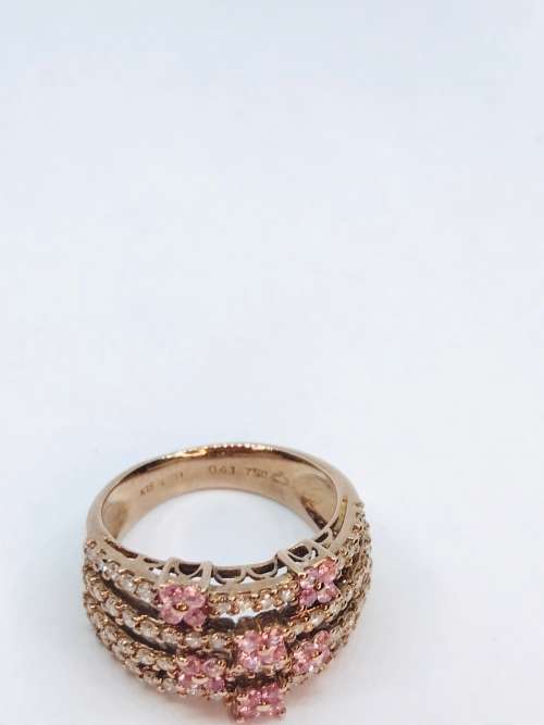 18CT Rose Gold Diamond Ring W/Pink Sapphires