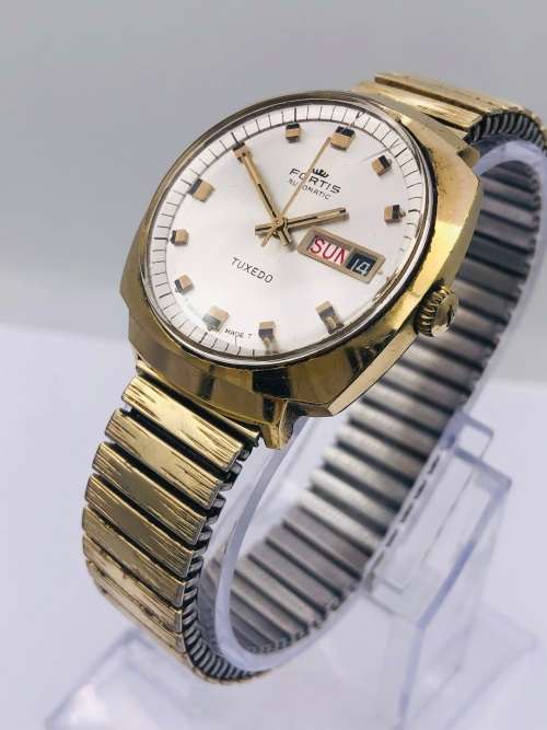 *FORTIS TUXEDO AUTOMATIC DAY-DATE GOLD WATCH* R1 BIDS!