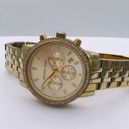 *MICHAEL KORS LADIES GOLD CHRONOGRAPH WATCH* R1 BIDS